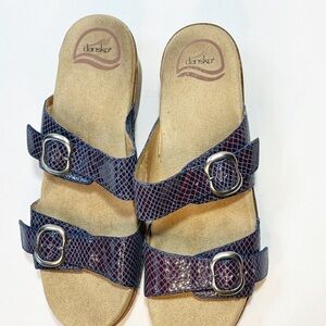 DANSKO Sophie Blue Snakeskin Leather  Strap Slide Sandal US 9.5-10 EU 40